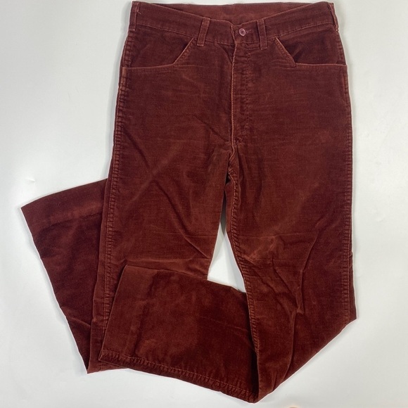 Vintage Oshkosh B'Gosh Corduroy Pants Talon 32x32 Rust Red Rare 70s - Picture 1 of 14